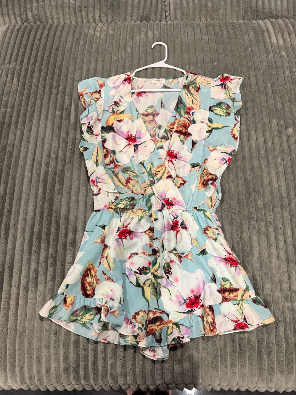 Umgee Light Blue Floral Ruffle Romper